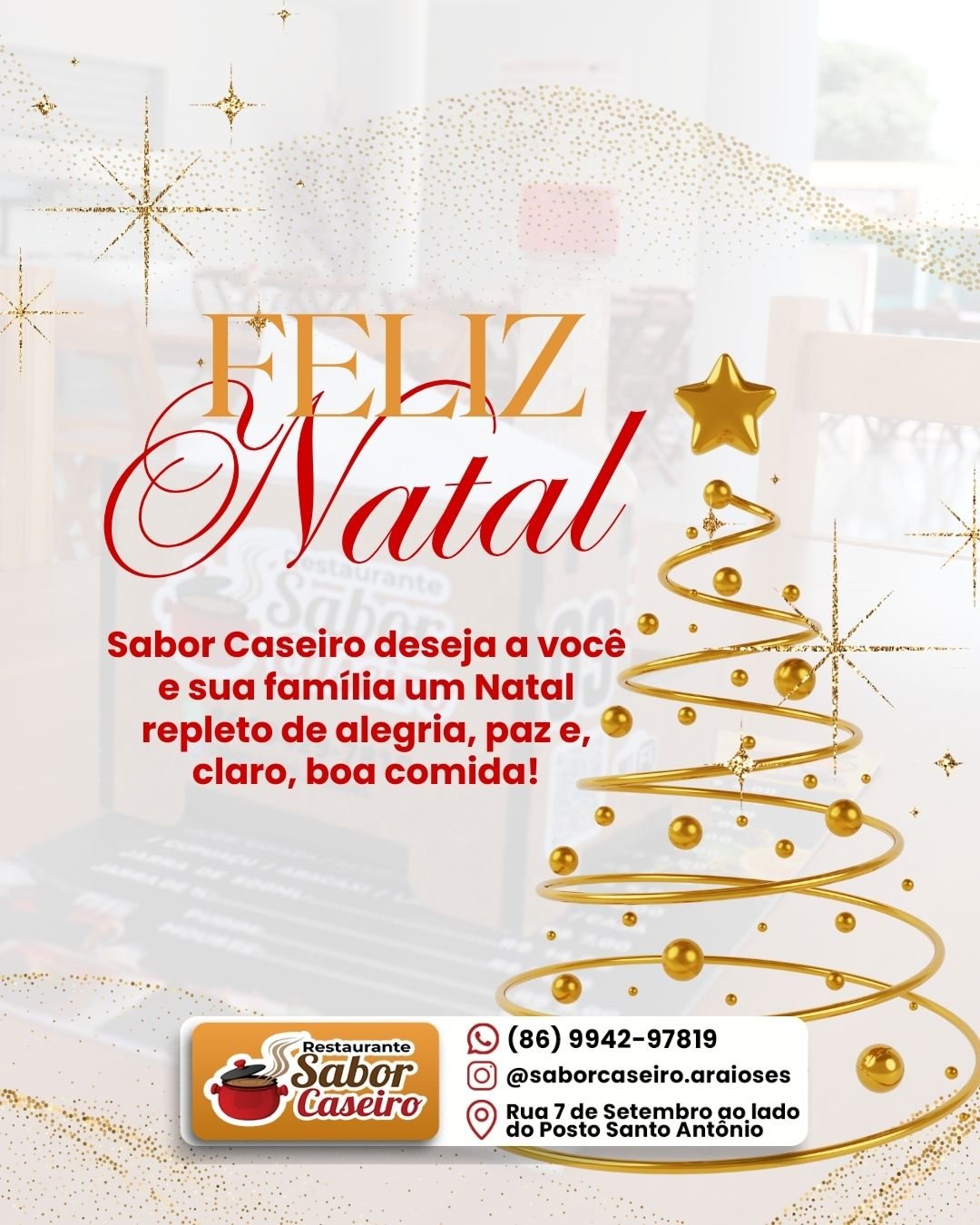 Post Instagram Feliz Natal Árvore de Natal Mensagem Minimalista Dourado